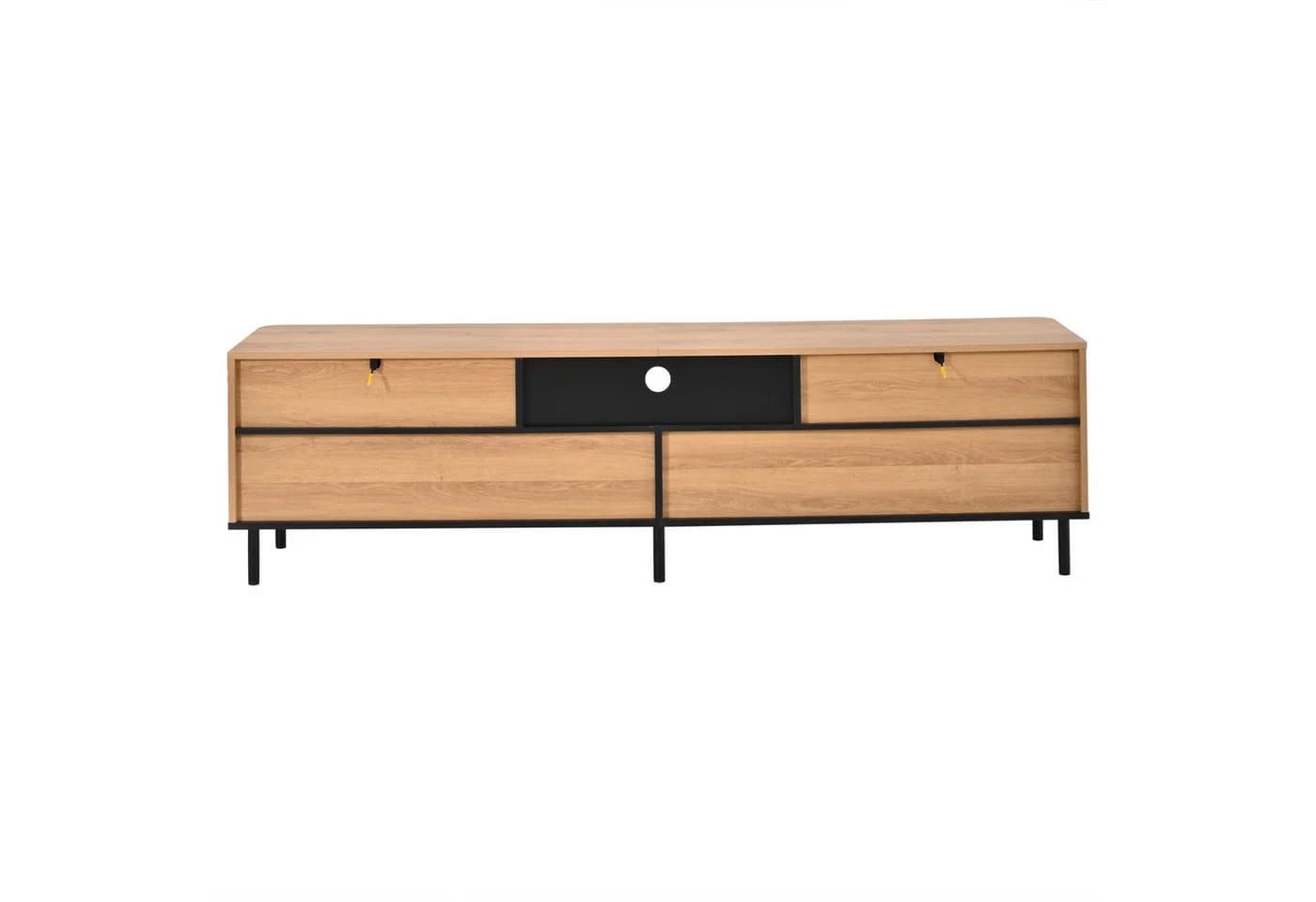 KLAM HOME TV-Lowboard 180cm Natur/Schwarz mit Schubladen & Türen
