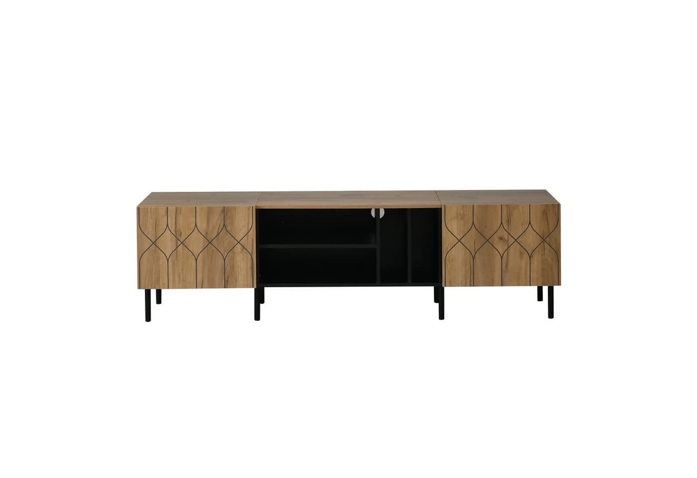 KLAM HOME Lowboard TV-Schrank 180cm Naturholz Schwarz Modern