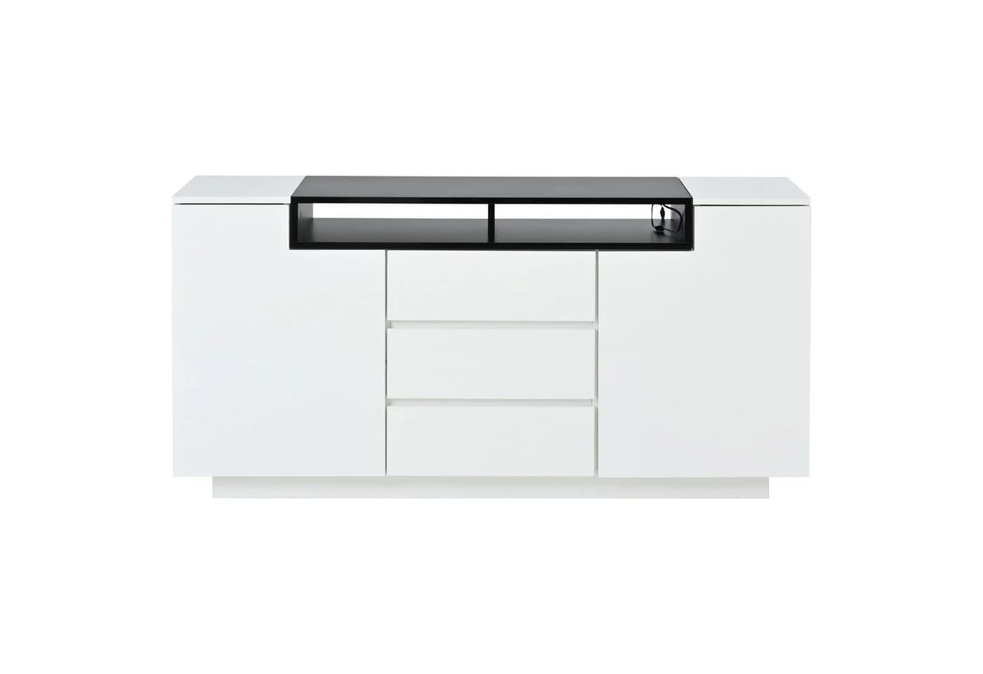 KLAM HOME Sideboard Hochglanz Weiß-Schwarz mit LED-Beleuchtung