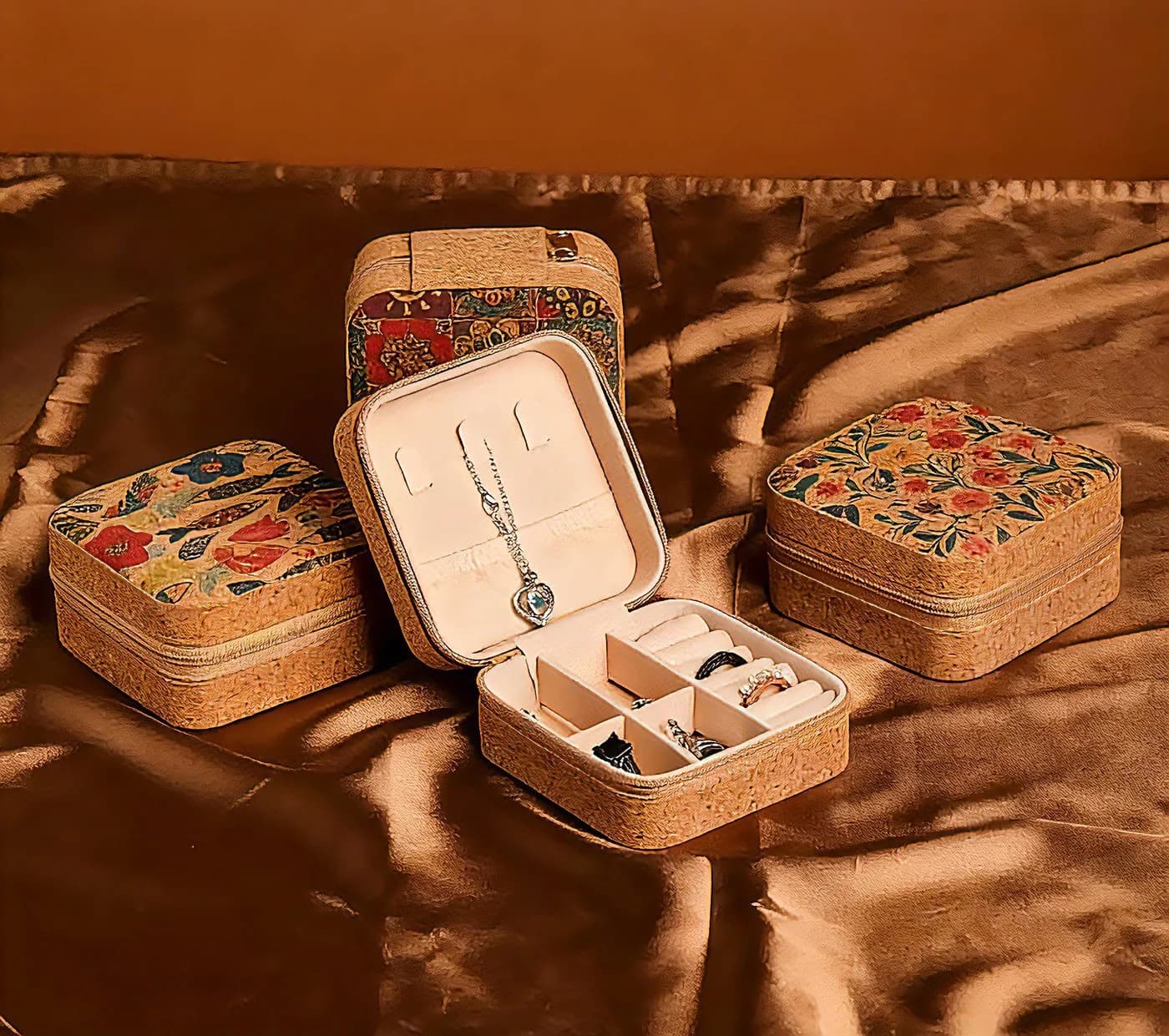 HoyoLee Vintage Reise Schmuckkassette Bunt Tragbare Schmuckbox