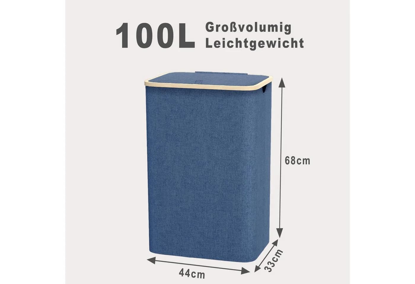 kowdom Wäschekorb 100L Schmal Marineblau Bambusdeckel