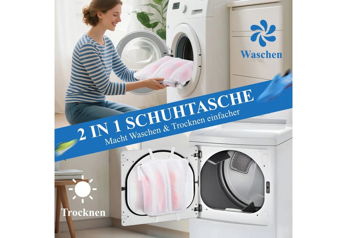Elegear Wäschenetz Waschesäckchen für Schuhe 29x32 cm Weiß