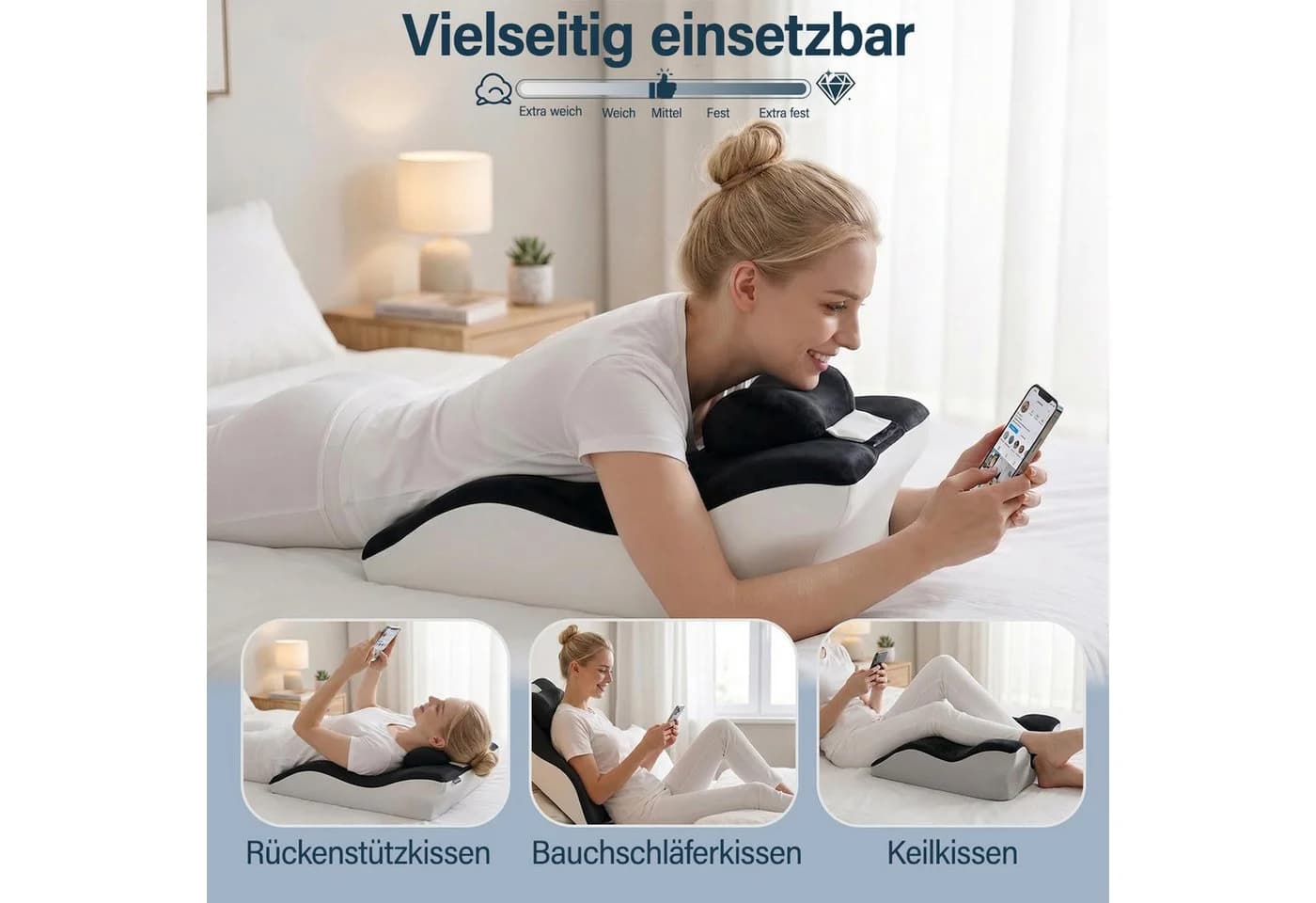 MOPUEA Lendenkissen Memory Foam Schwarz Ergonomisch