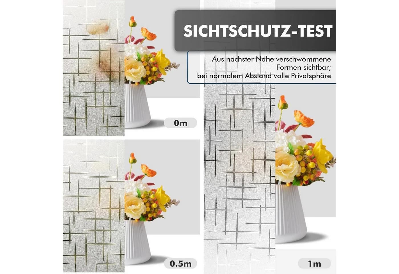 MOPUEA Fensterfolie Milchglas Sichtschutz 45x300 cm Kreuz