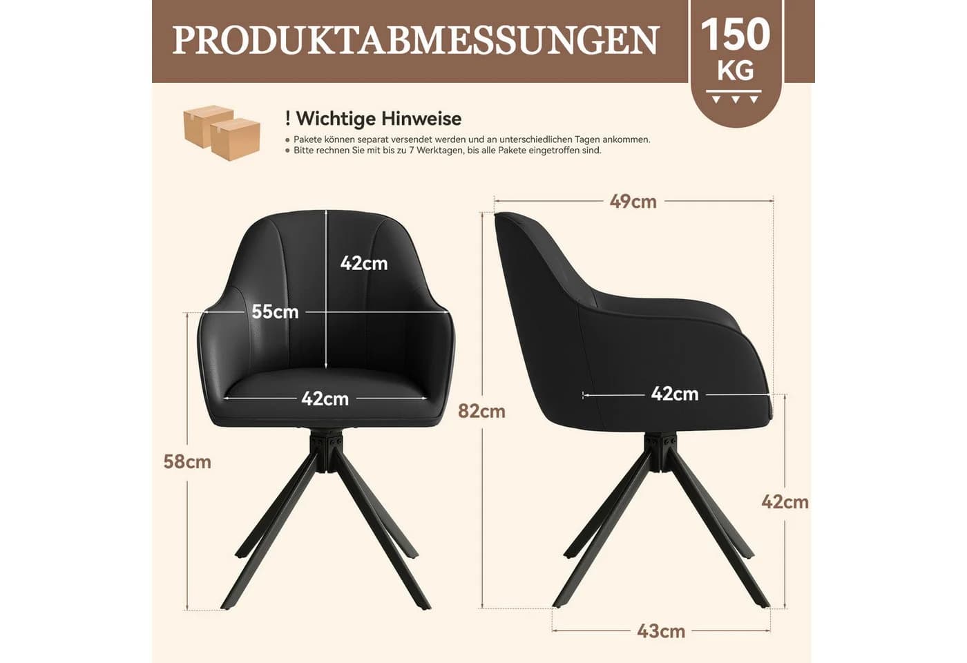 HawthyHome Esszimmerstuhl 4er-Set Beige mit Armlehnen und 360° Drehfunktion