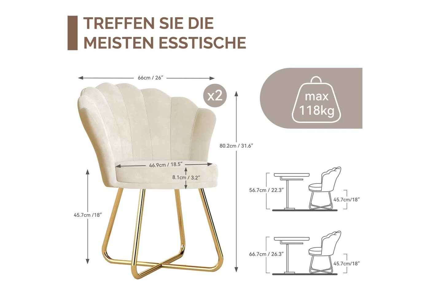 HawthyHome Polsterstuhl Muschelförmig Beige