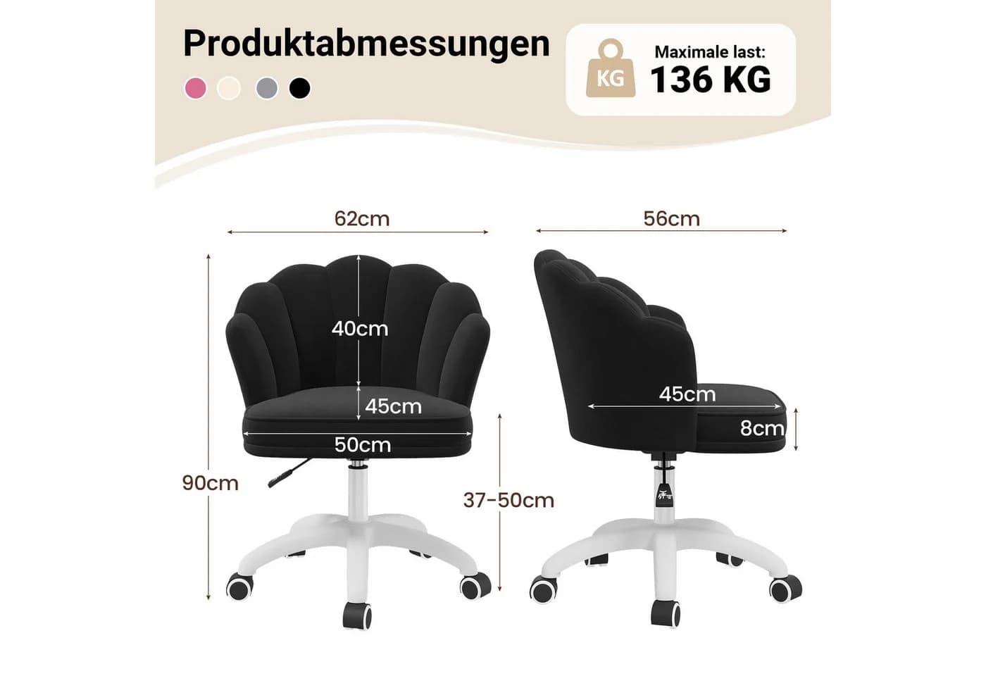 HawthyHome Bürostuhl Samt Beige mit Kissen & Rollen
