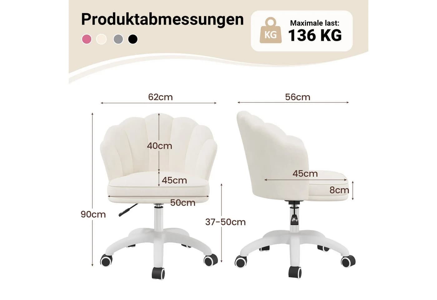 HawthyHome Bürostuhl Samt Beige Höhenverstellbar 360° Drehbar