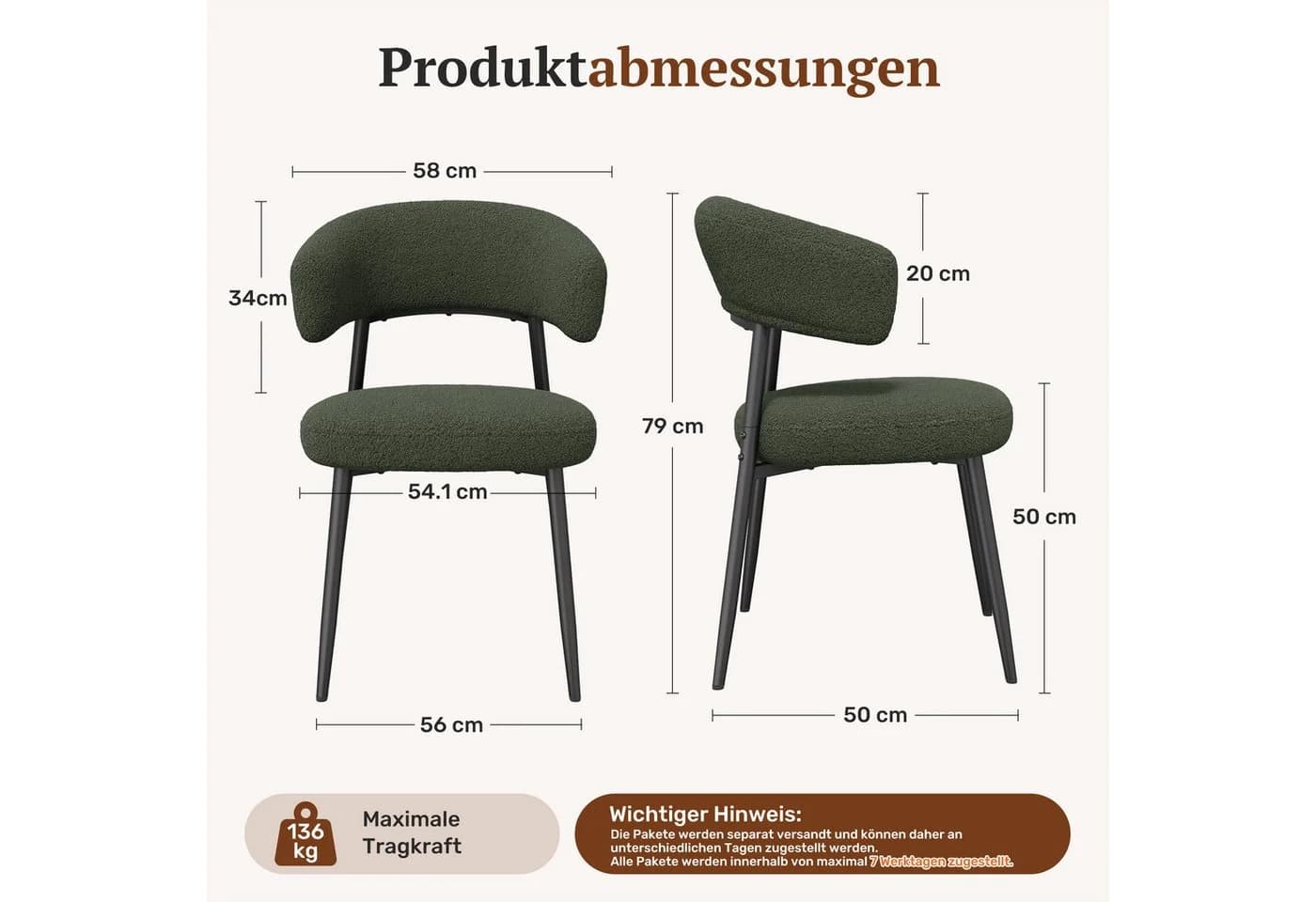 HawthyHome Esszimmerstuhl Schwarz Lammfell-Optik Metallbeine