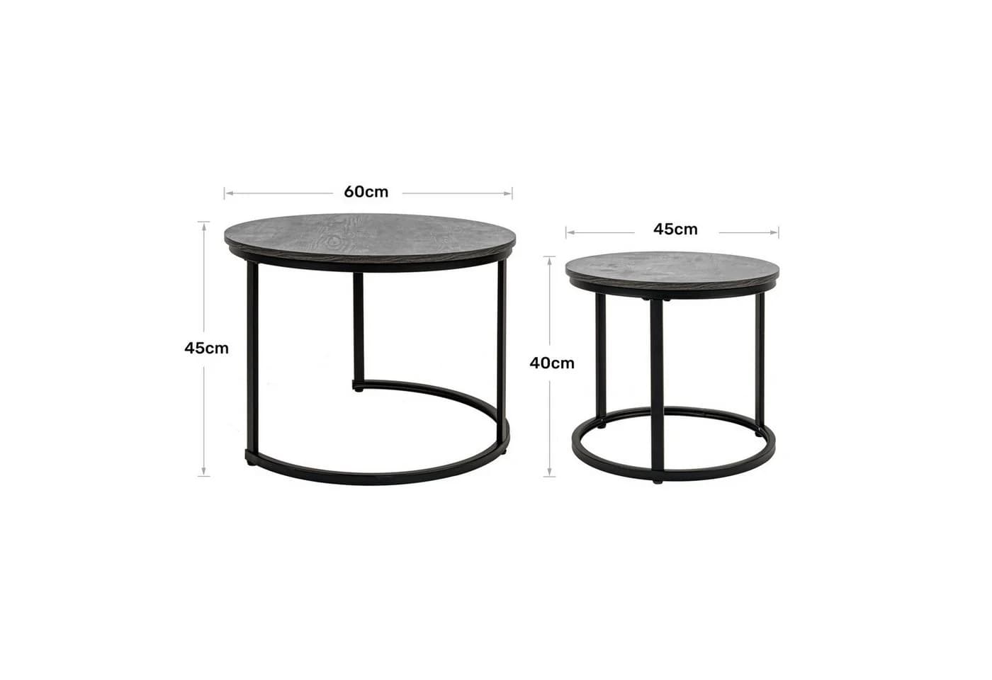HawthyHome Couchtisch 2er-Set Grau Massivholz & Metall