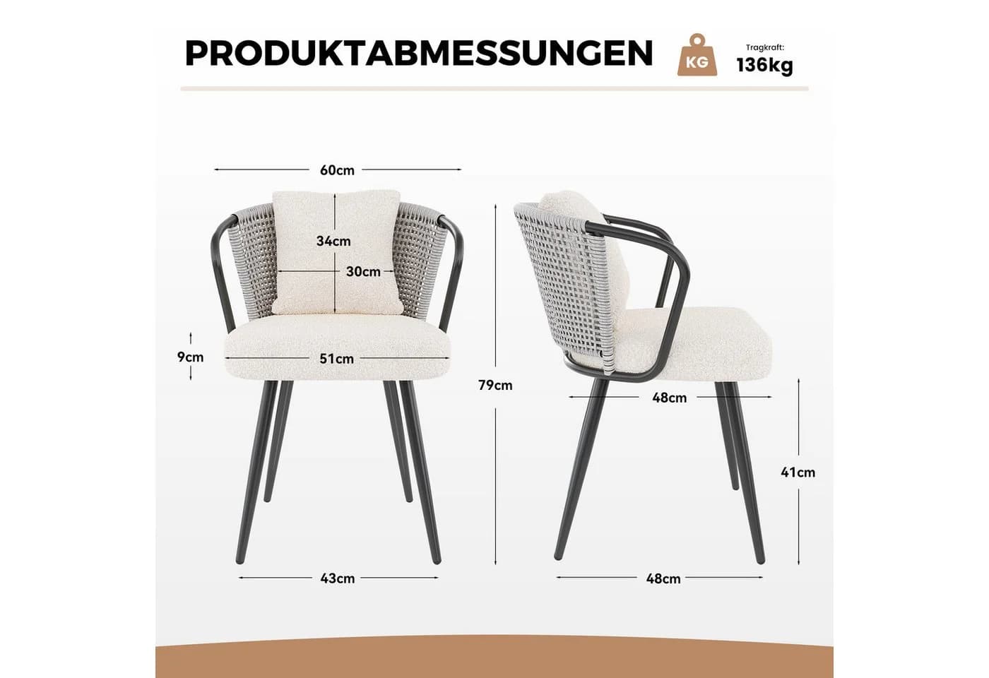 HawthyHome Esszimmerstuhl 2er-Set Schwarz Grau Mid-Century