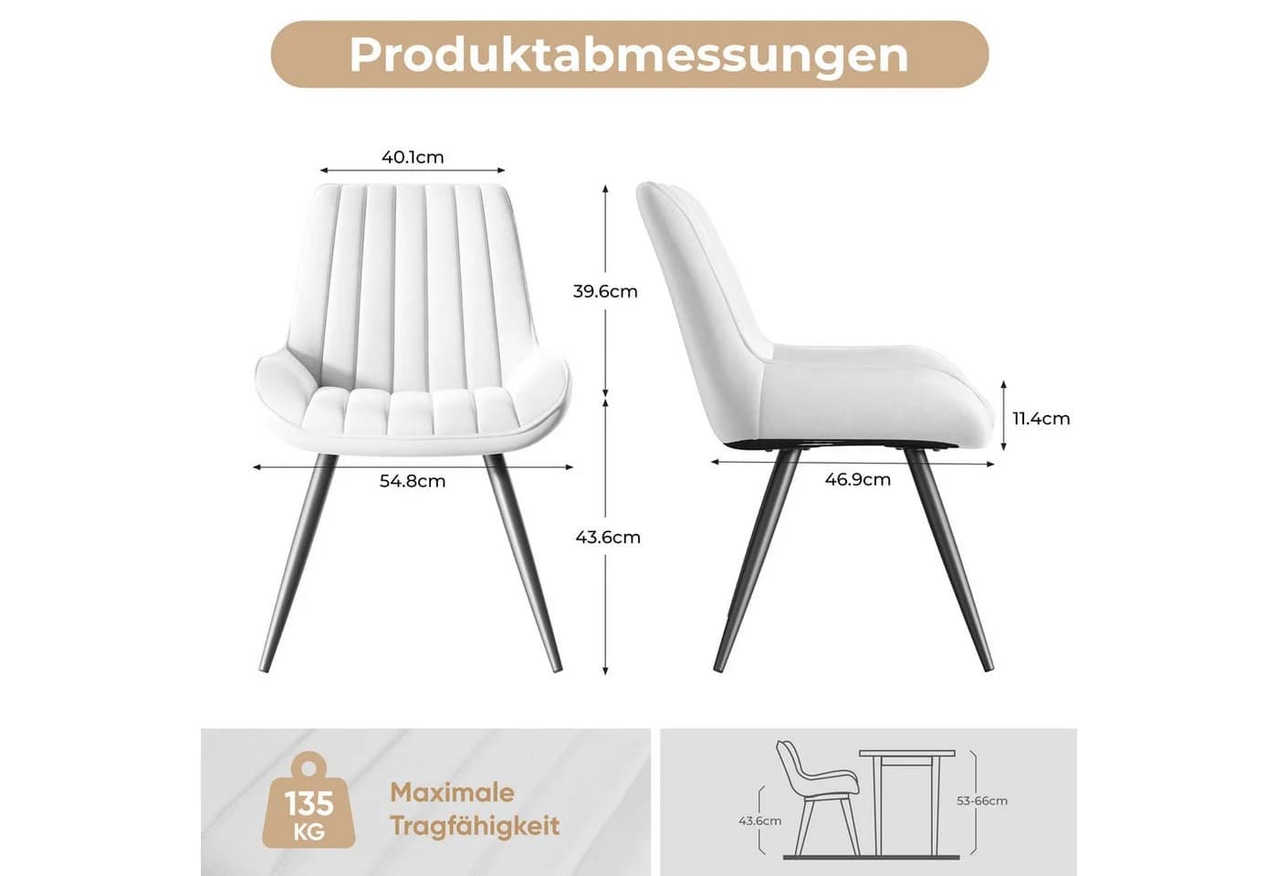 HawthyHome Esszimmerstuhl 2er Set Hellgrau/Weiß mit Rückenlehne und Metallbeine