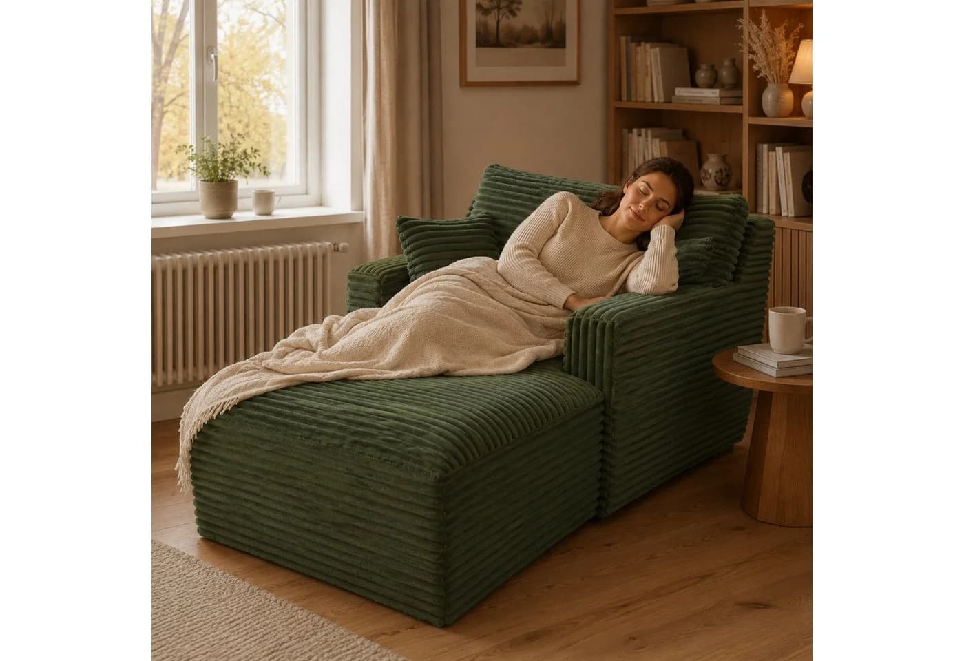 Fanttik Cord-Schlafsofa 165 cm Grün