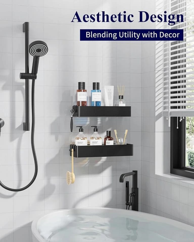 ibettertec Duschregal 2er Set Schwarz Selbstklebend Rostfrei