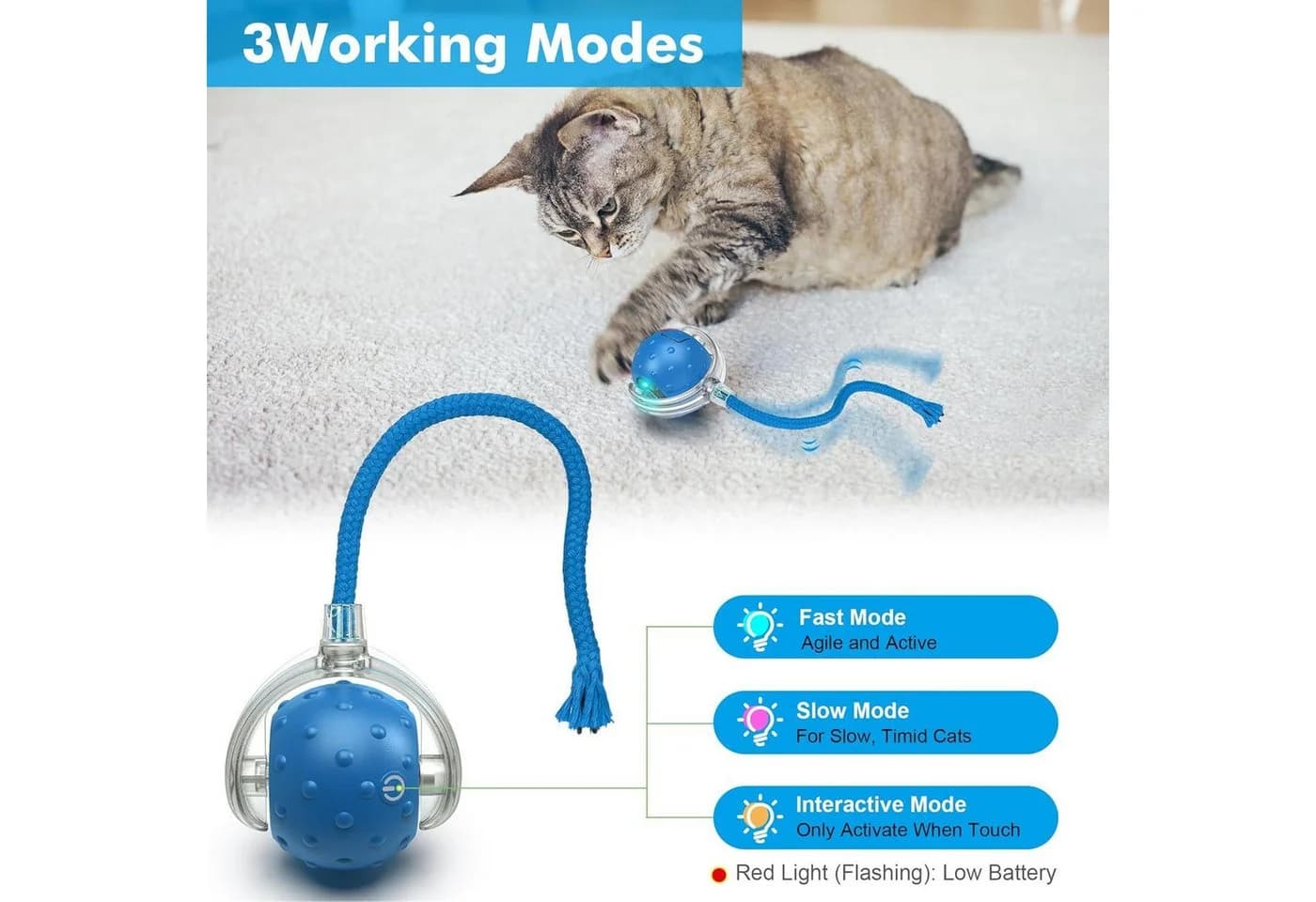 Forrlite Katzenspielzeug mit LED-Licht und 360° Selbstdrehender Ball Blau