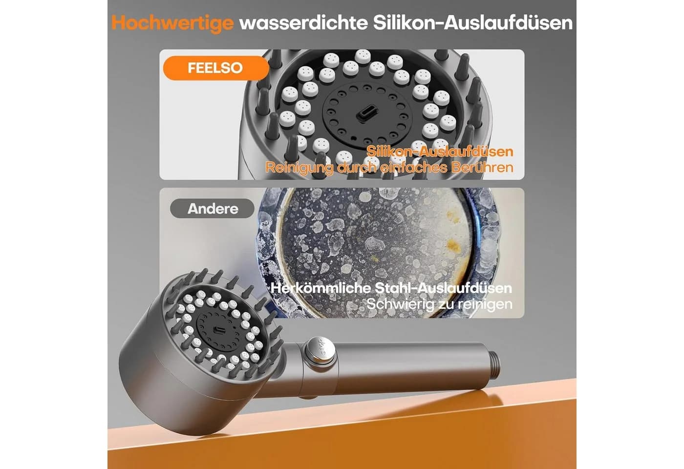 ibettertec Duschbrause mit 15-stufigem Filter & Hochdruck, Silber