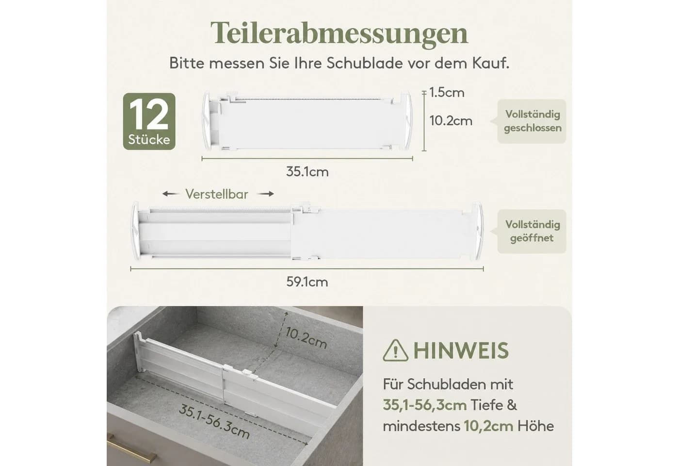Lifewit Schubladentrenner verstellbar 35-55 cm Weiß ABS-Kunststoff