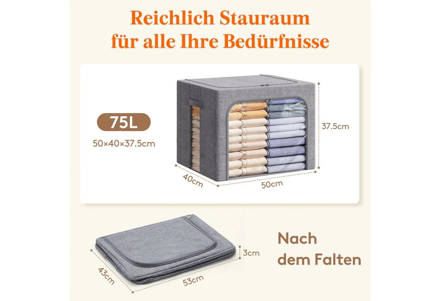 Lifewit Aufbewahrungsbox Set 2x 25L Faltbar mit Metallrahmen & Sichtfenster
