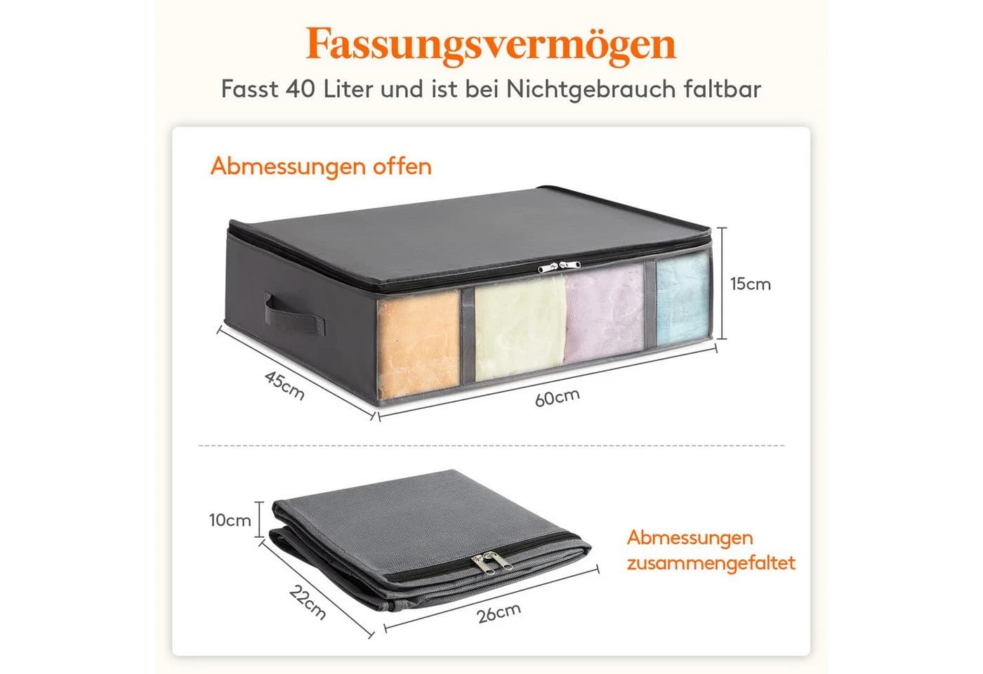 Lifewit Aufbewahrungsbox Unterbett Grau Faltbar mit Deckel