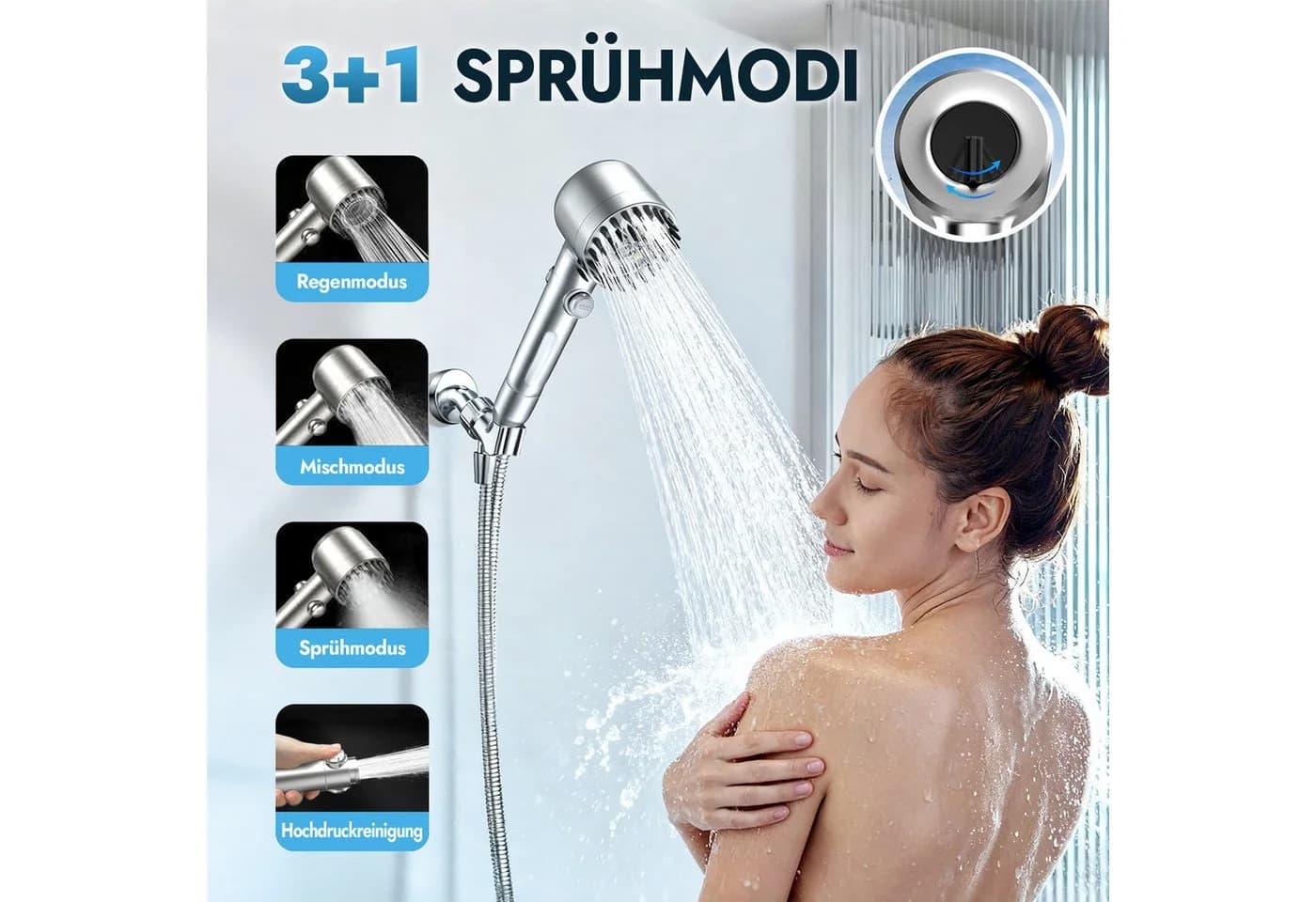 Fanttik Handbrause Duschkopf mit Schlauch und Filter, Chrom Wassersparend Hochdruck