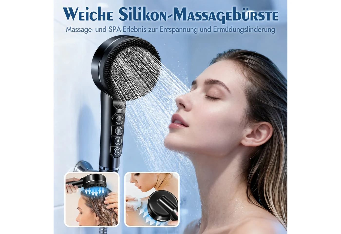 ANYSUN Handbrause Duschkopf mit Filter und Halterung Schwarz