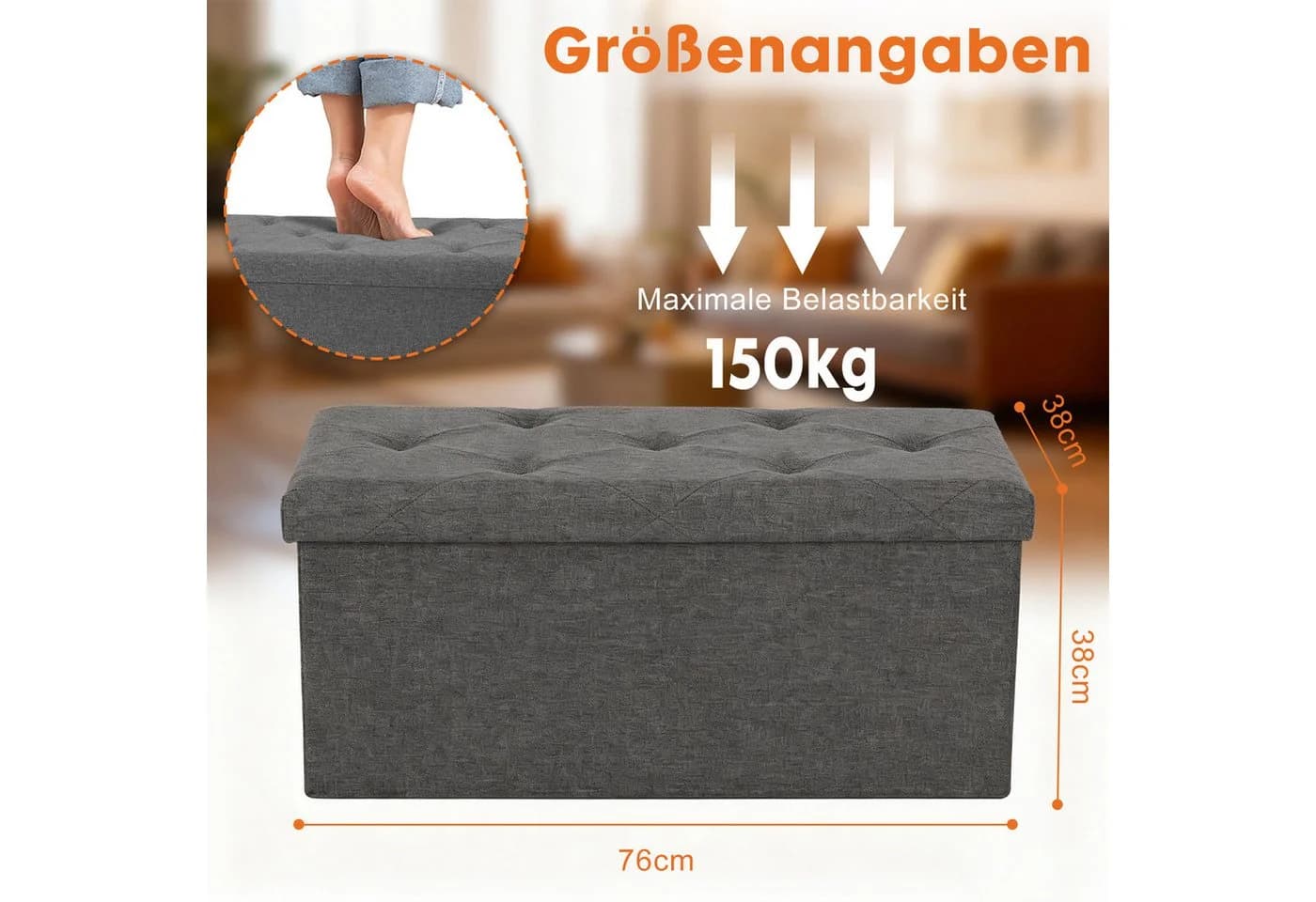 ANYSUN Sitzbank mit Stauraum Hellgrau Leinenoptik