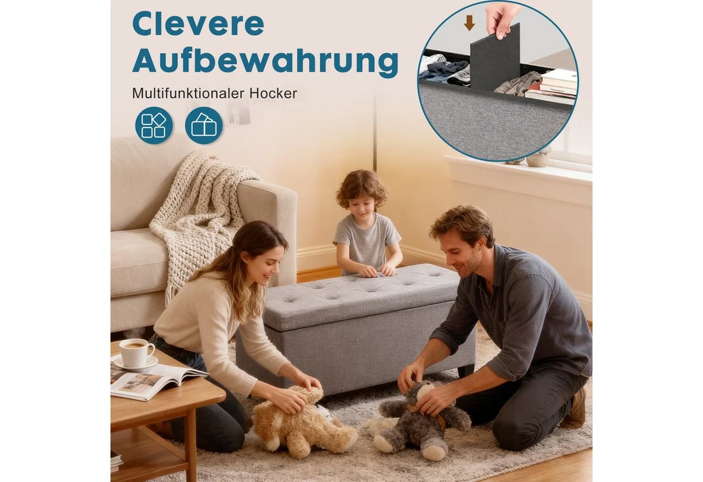 ANYSUN Sitztruhe Grau mit Stauraum und Holzbeinen