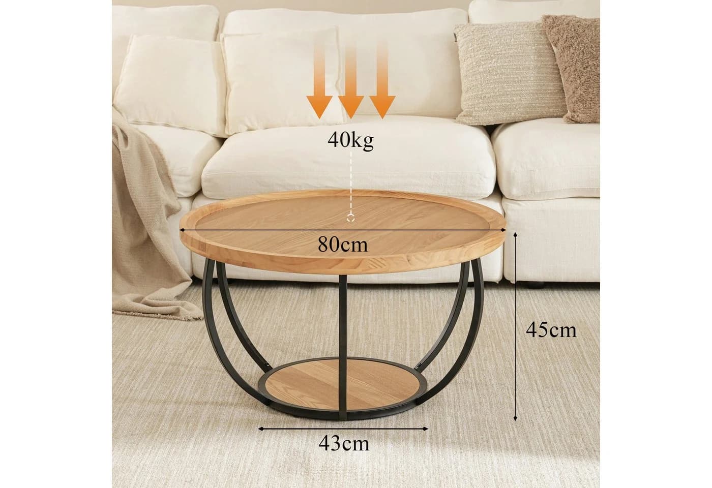 Cagnolier Runder Couchtisch Ø80 cm Holz Modern Beige