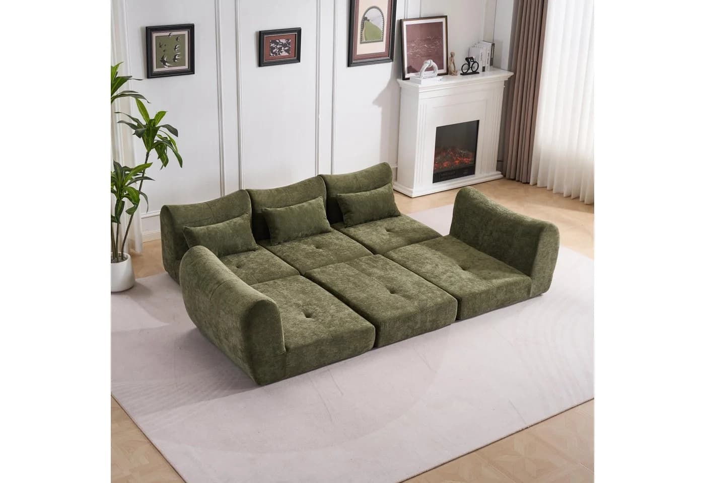 Leawin Modulares Schlafsofa L-Form Grün mit Schlaffunktion