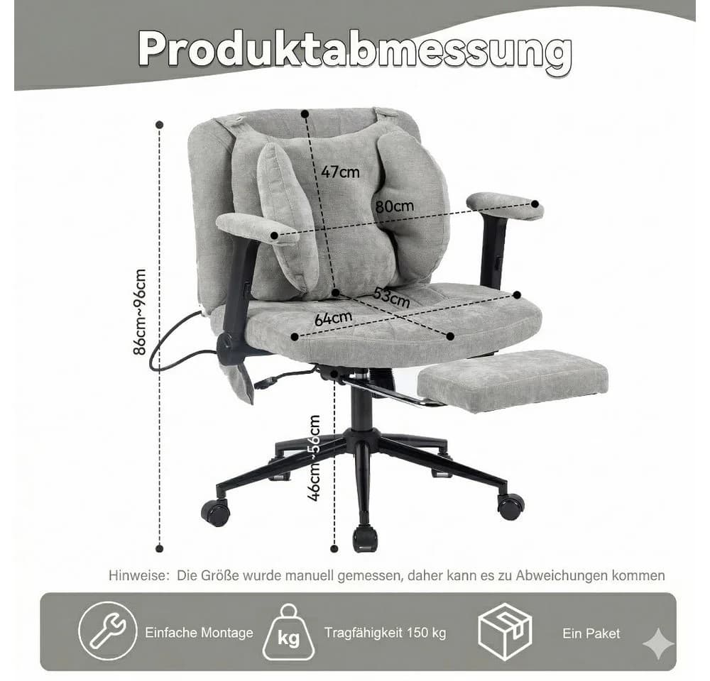 Leawin Ergonomischer Bürostuhl Grau mit Air-Lordosenstütze