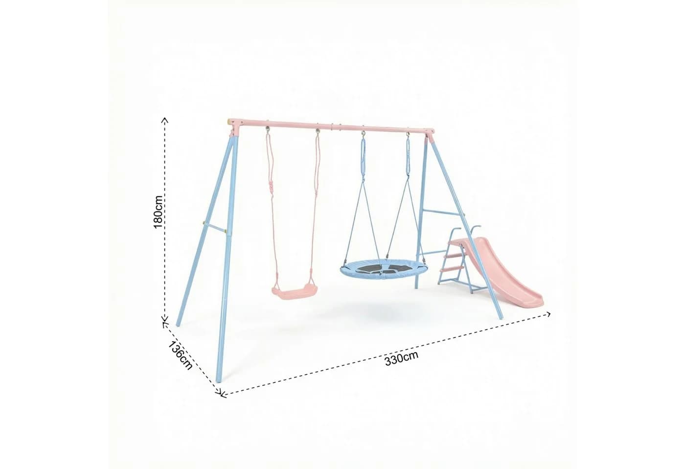Rolipo Schaukelgestell mit Kinderschaukel, Rutsche & Nestschaukel Blau/Rosa