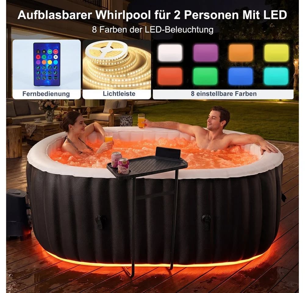 Meulbaty Aufblasbarer Whirlpool für 2 Personen mit 90 Massagedüsen