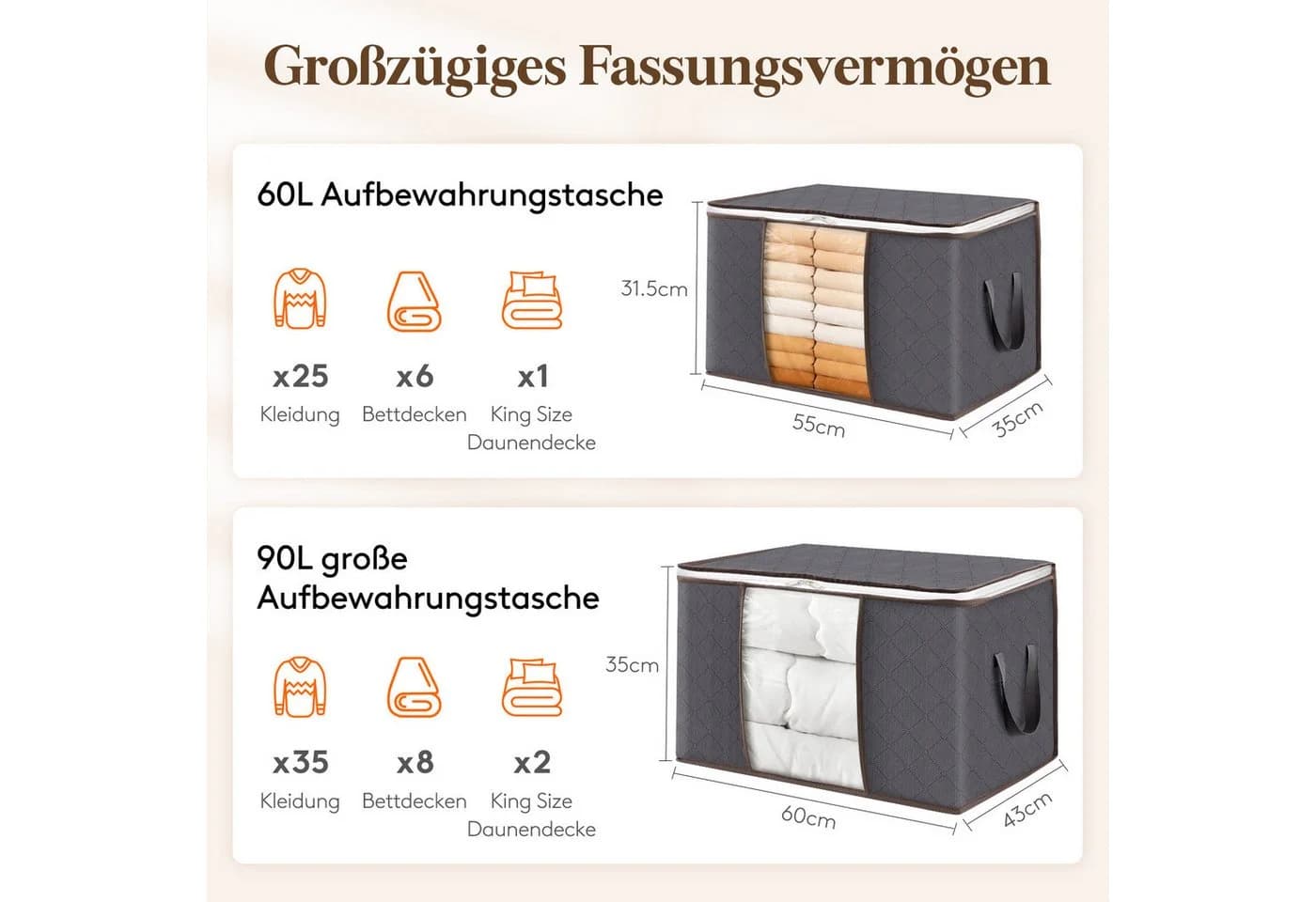 Lifewit Aufbewahrungstasche mit Deckel 8er Set Grau Faltbar