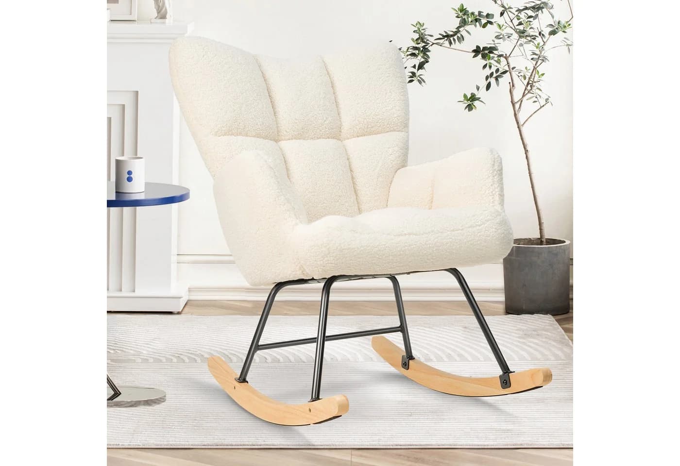 HawthyHome Schaukelstuhl Beige Relaxsessel Wohnzimmer Schlafzimmer Balkon
