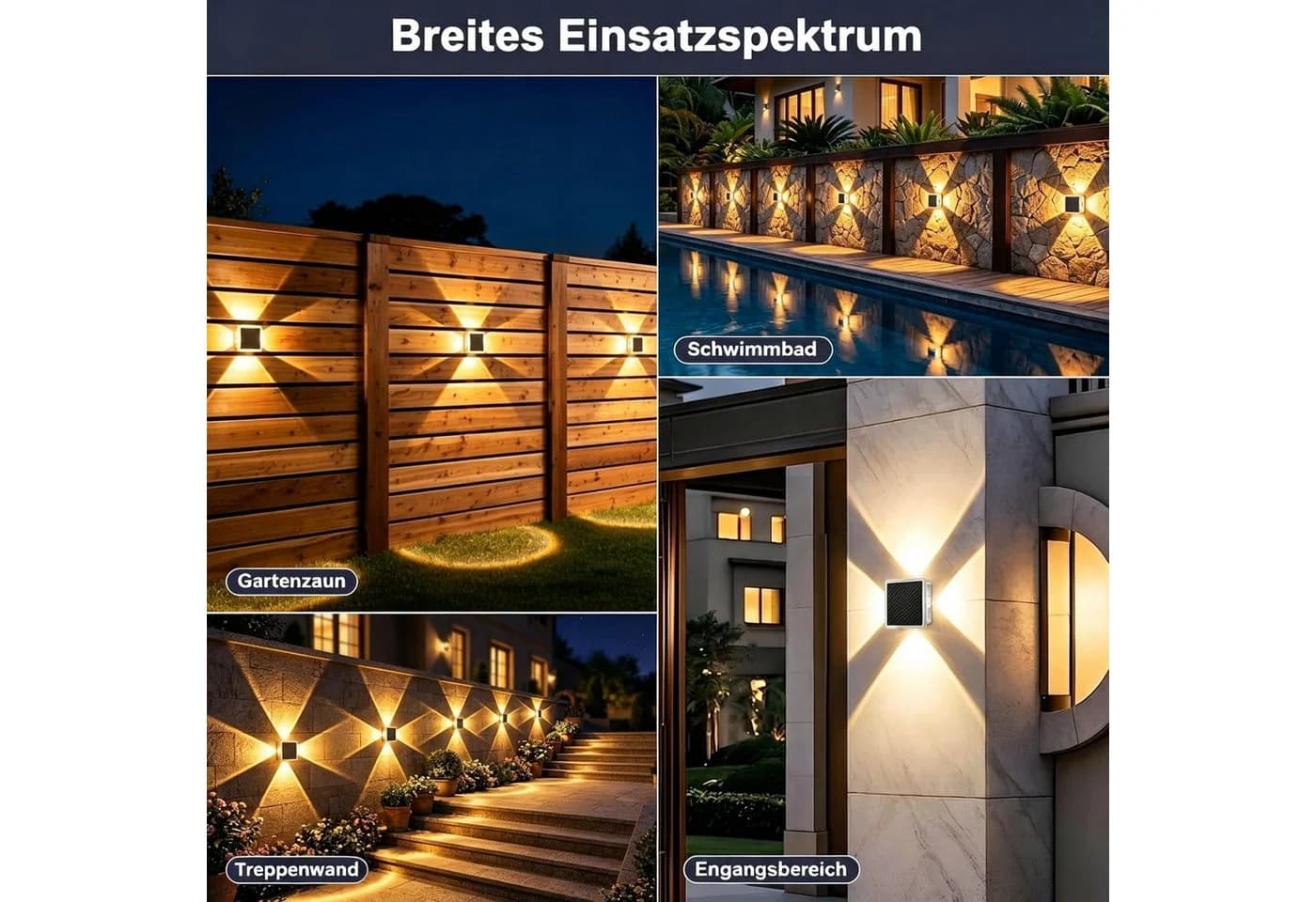 Vornix LED Außen-Wandleuchte Solar, Up and Down, 8 Farbmodi, IP66 Wasserdicht