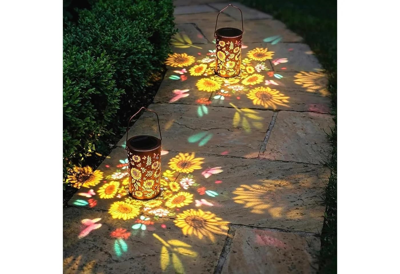 ibettertec LED Solarlaterne Hängend Metall Kupferfarbe IP65 Wasserdicht