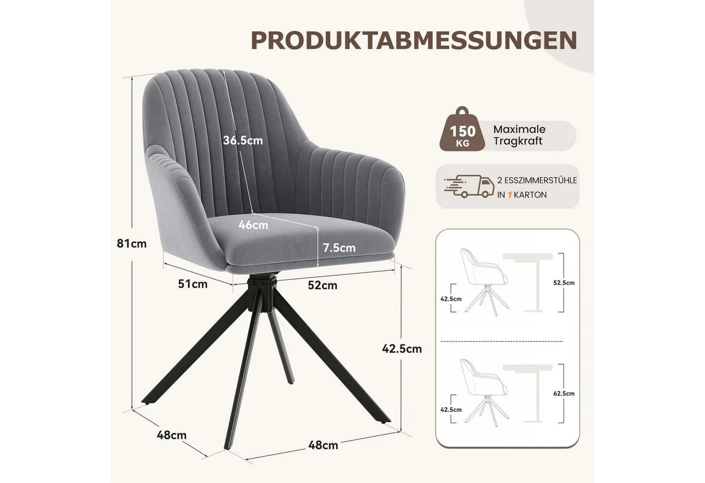 HawthyHome Esszimmerstuhl 2er Set Samt Schwarz mit Armlehne & Metallbeinen