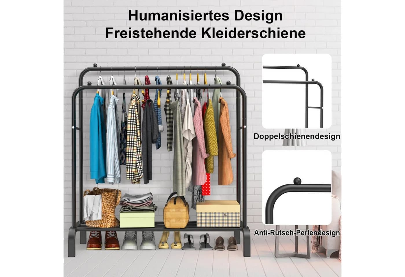 loefme Kleiderständer 3-in-1 Garderobenständer Metall Schwarz