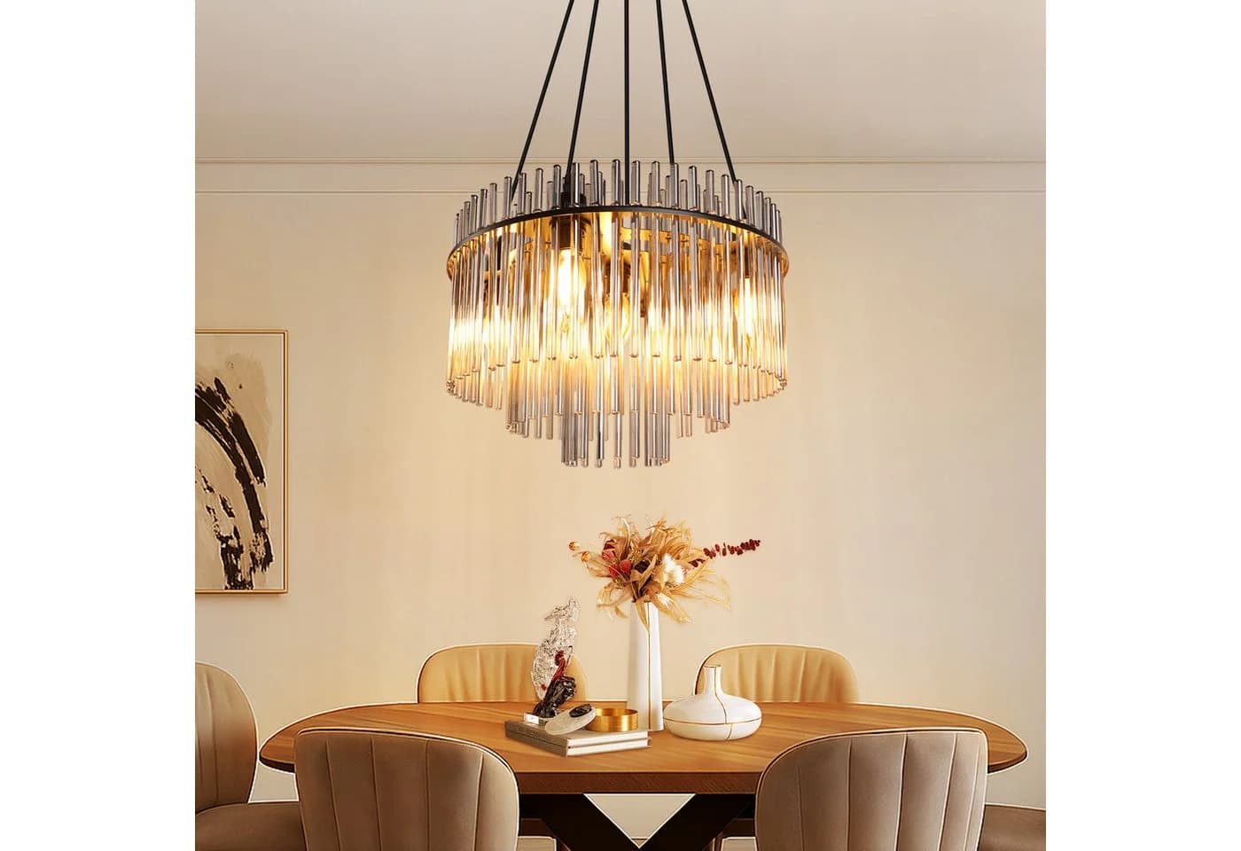 Nettlife Pendelleuchte Retro Gold/Schwarz 5-flammiger Kronleuchter