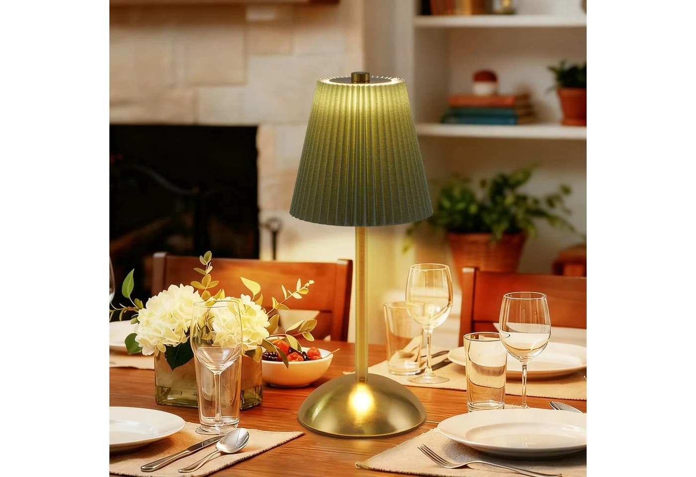 Nettlife LED Tischleuchte 2er Set Dimmbar Grün Stoff Design