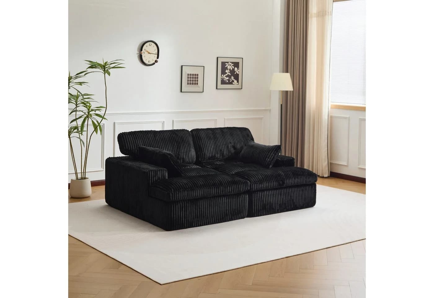 Leawin Loungesofa Modulares Cordsofa Schwarz