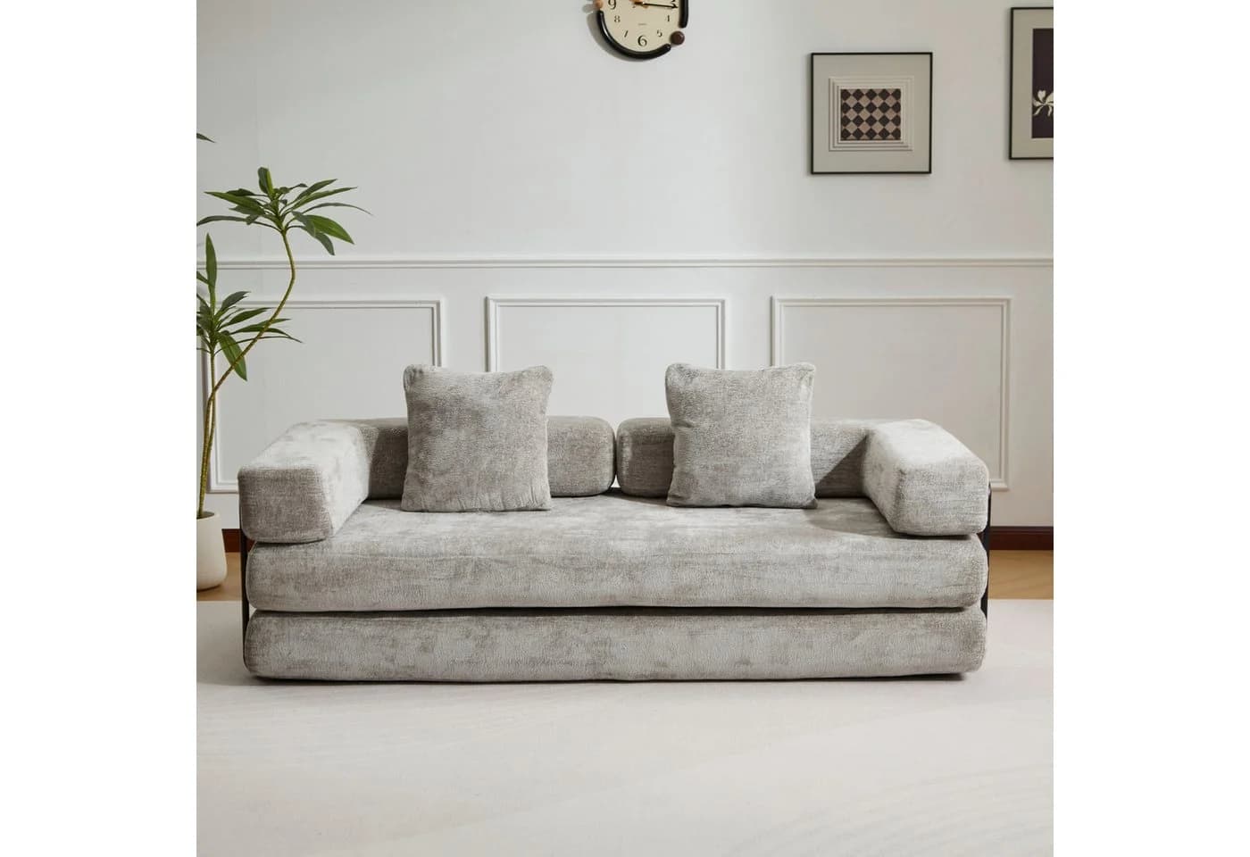Leawin Loungesofa Klappbares 3-Sitzer Sofa Bett Queensize aus Chenille