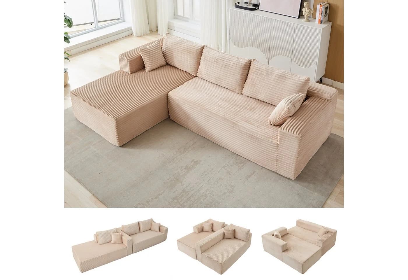 Leawin Ecksofa Modulares L-Form Sofa Komfortable Sofas Wohnzimmer