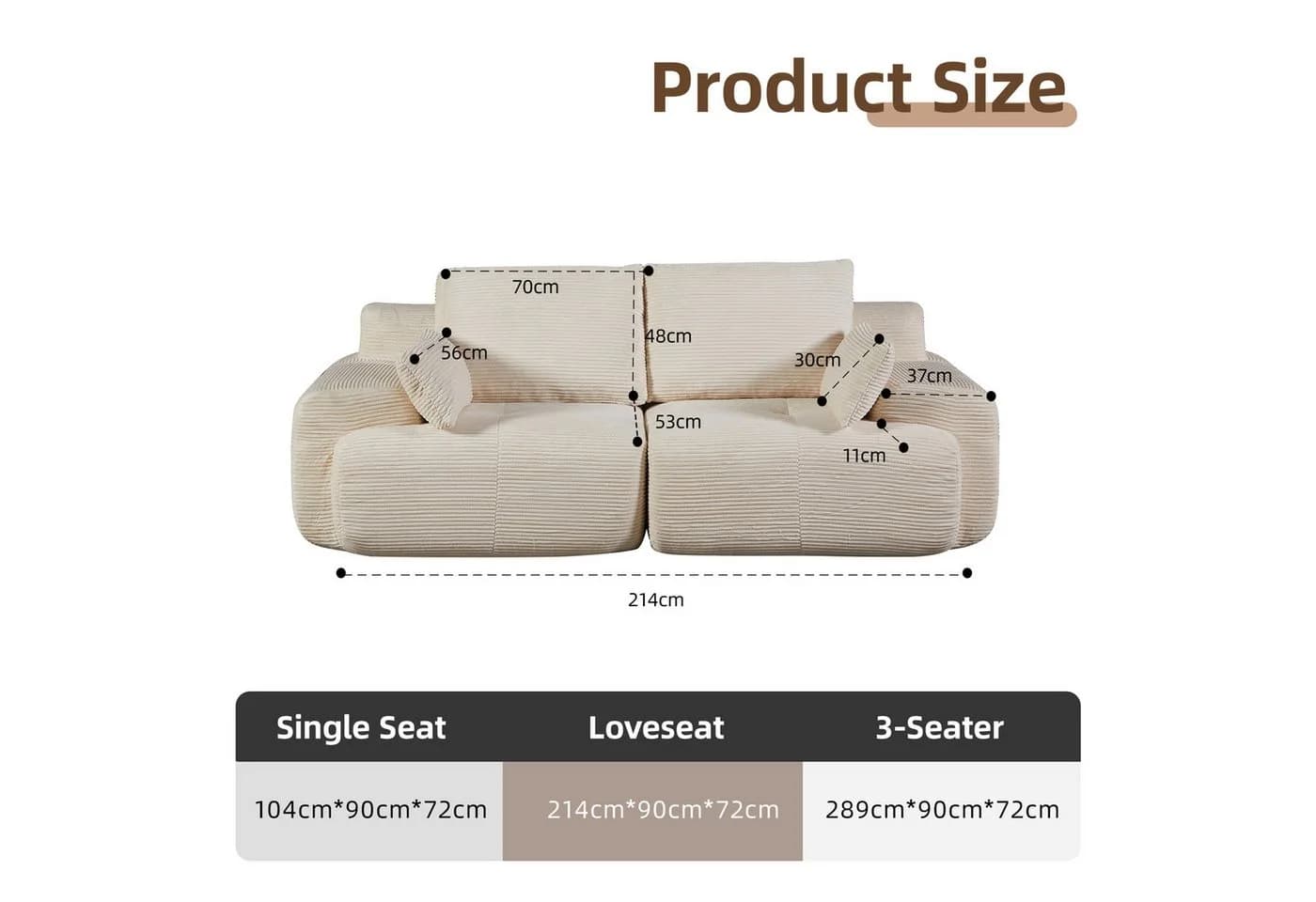 Leawin Sofa Modulares 2-Sitzer Cord Sofa Schwarz/Weiß/Grau/Grün