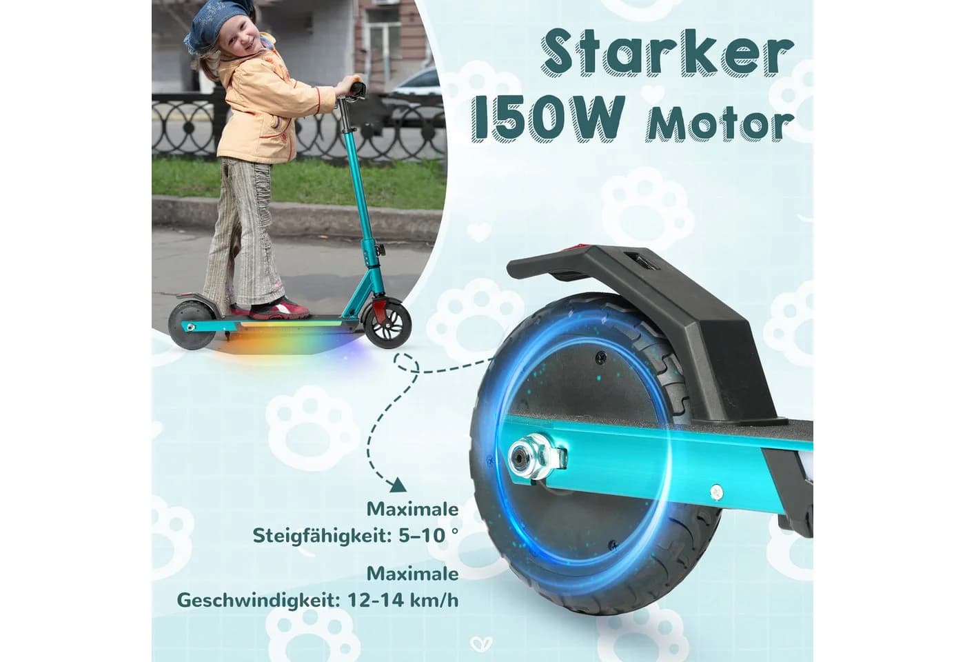 Vankel Elektro-Kinderroller Klappbar 15km Grün