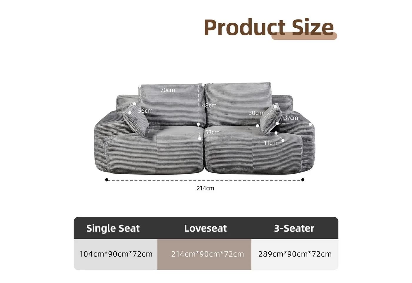 Leawin 2-Sitzer Sofa Wohnzimmer Modular Cordstoff Komfort