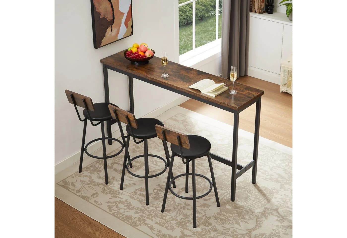 ANYSUN Bartisch-Set mit 3 Hockern, Industrie-Design Braun/Schwarz