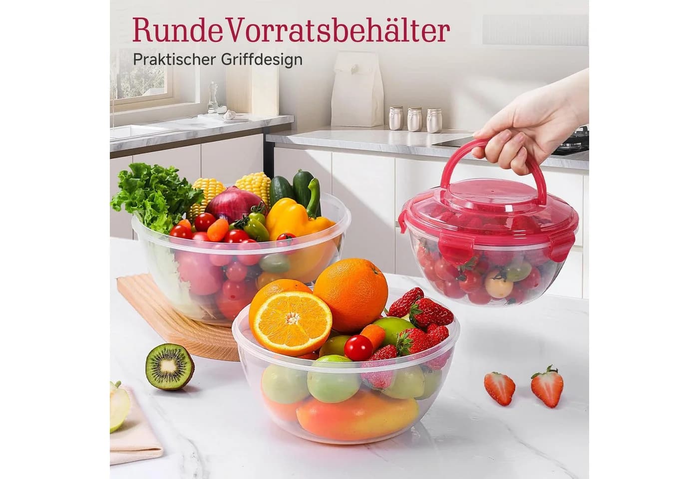 Elegair Salatschüssel-Set 4-tlg. Rot Stapelbar mit Deckel