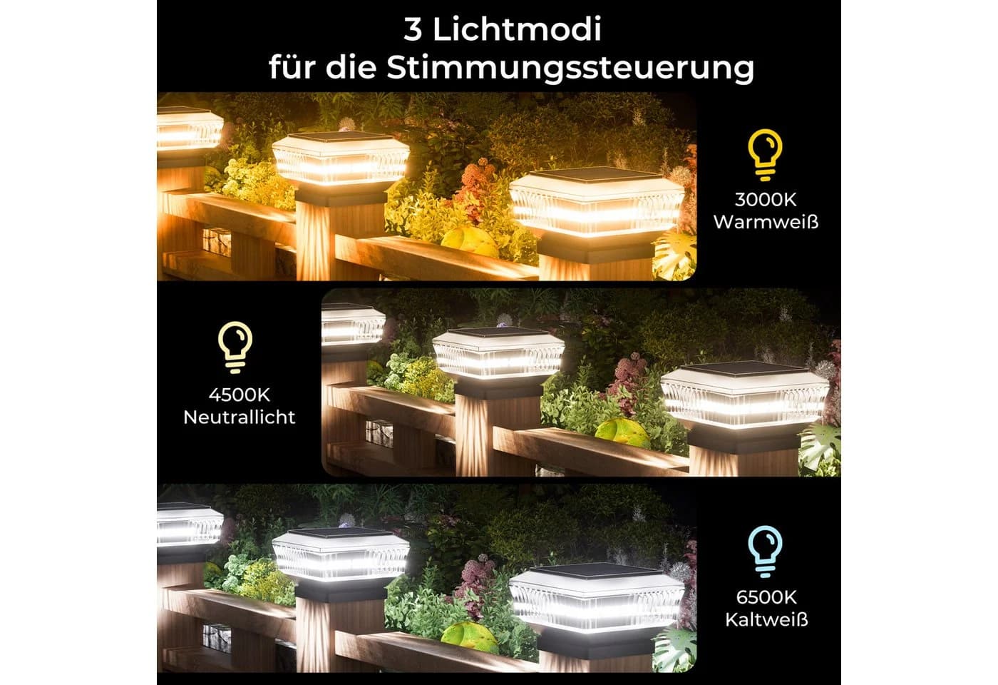 Quntis LED Solarleuchte Pfostenleuchte Außen 3 Modi ABS+PC
