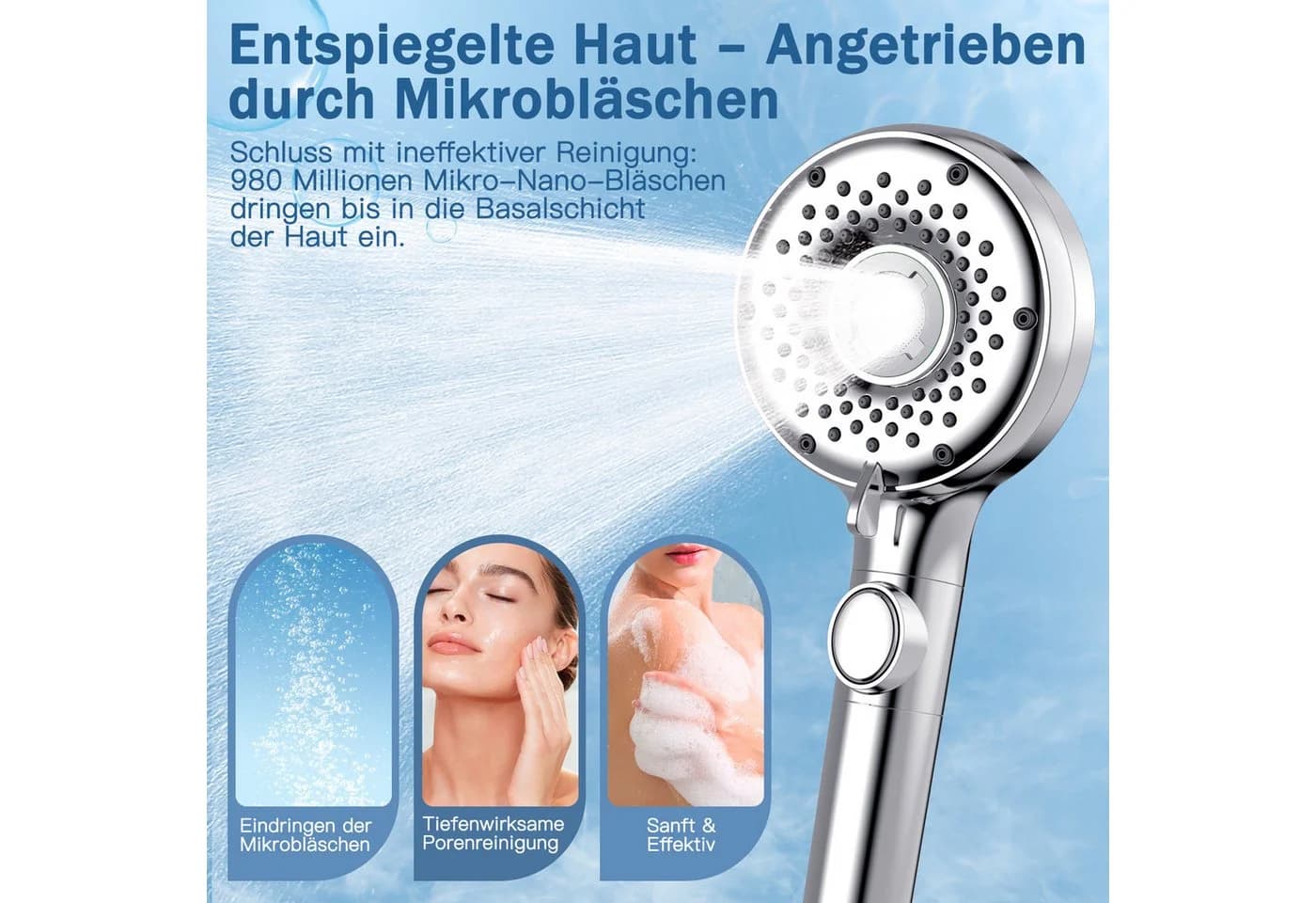 Elegear Handbrause mit 5 Modi, Mikro-Nano-Blasen & Wasserfilter, Chrom
